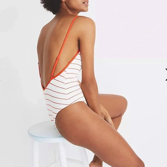 SOLID & STRIPED: White One-Piece Swimsuit w/Color Pop Trim - Picture 3 of 13